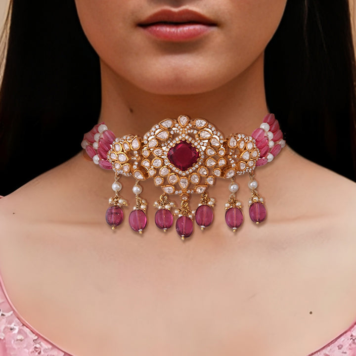 Sparkling Pink Stone Choker